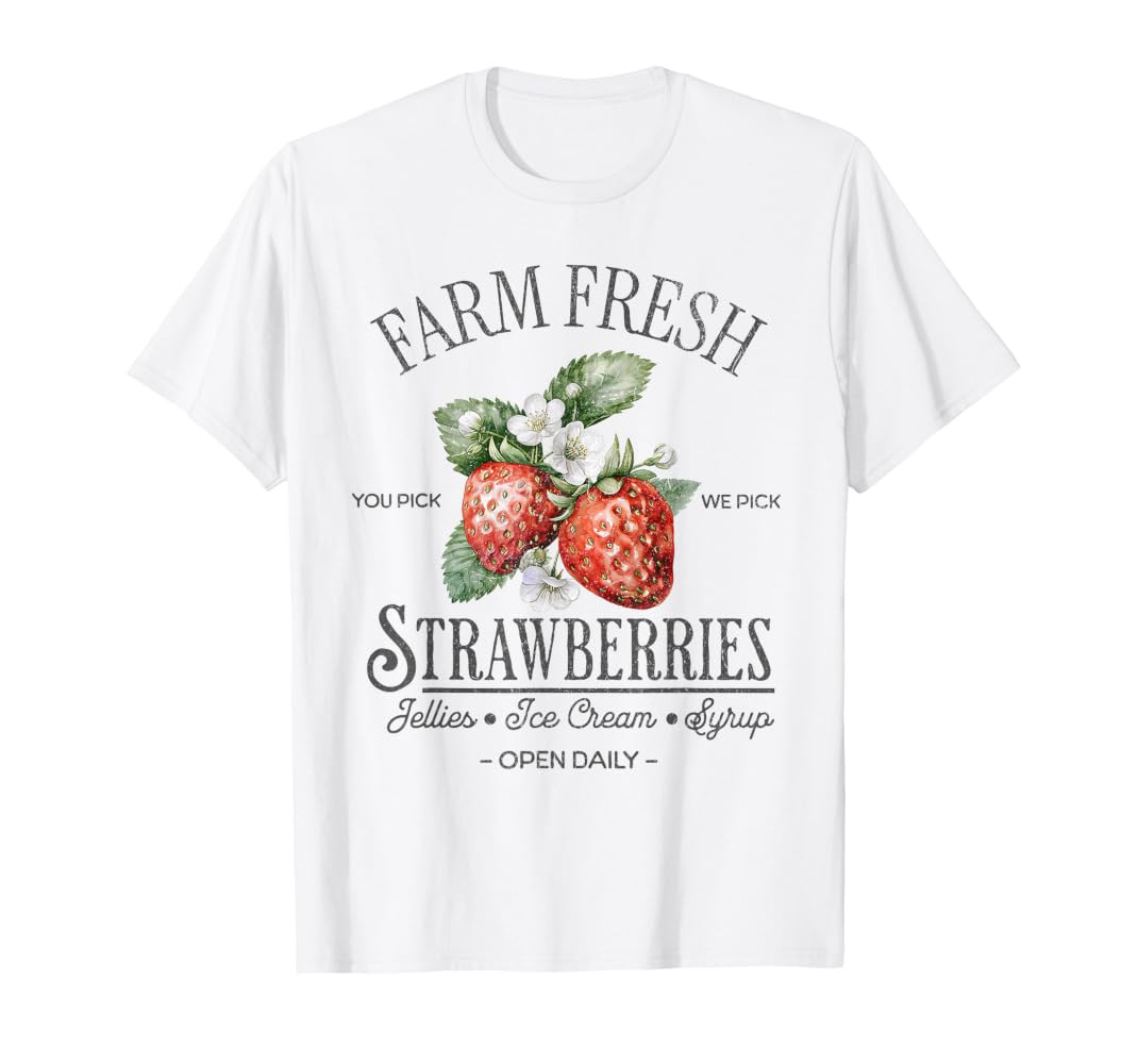 Farm Fresh Strawberries Vintage Strawberry Farmers Farm T-Shirt | Amazon (US)