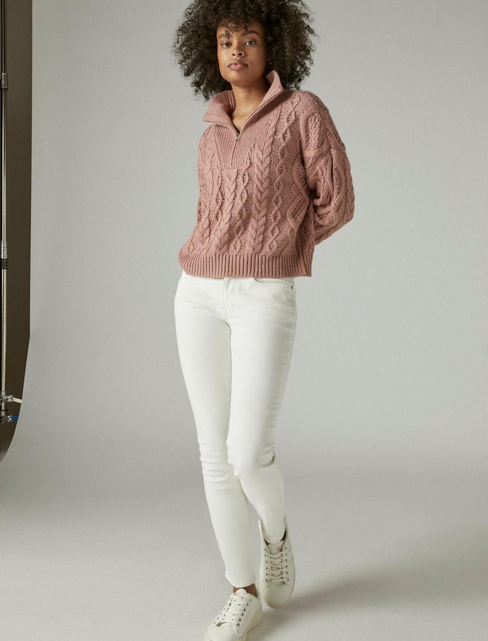 CABLE SWEATER HALF ZIP | Lucky Brand