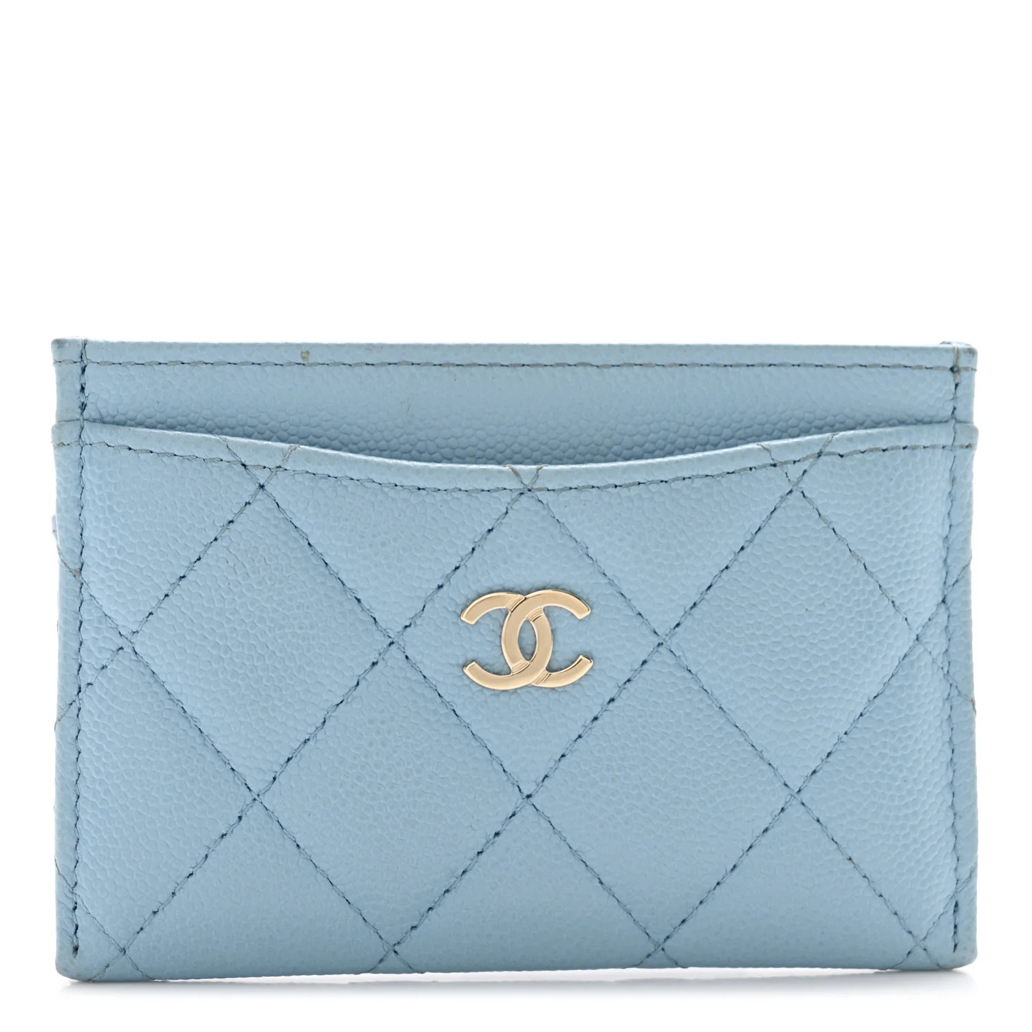 Caviar Quilted Card Holder Light Blue | FASHIONPHILE (US)