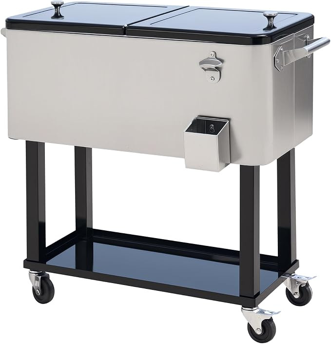 Outsunny 80 QT Rolling Cooling Bins Ice Chest on Wheels Outdoor Stand Up Drink Cooler Cart for Pa... | Amazon (US)