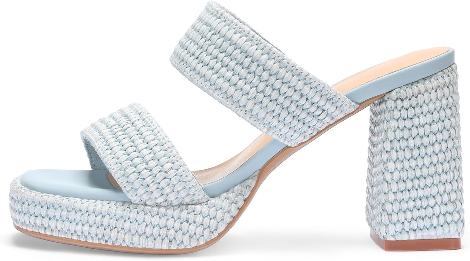 Monrovia Womens Raffia Heeled Sandals Slip On Open Toe Chunky Platform Heel Woven Double Strap Su... | Amazon (US)