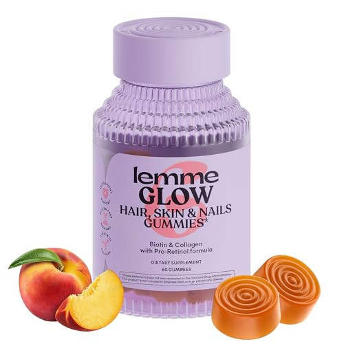 Lemme Glow Collagen Gummies for Thick Hair, Strong Nails & Healthy Skin with Multi-Collagen Peptides, Biotin, Trace Minerals, Zinc, Vitamins A, C & E, Dairy & Gluten Free, Peach Flavor, 60 ct. | Amazon (US)