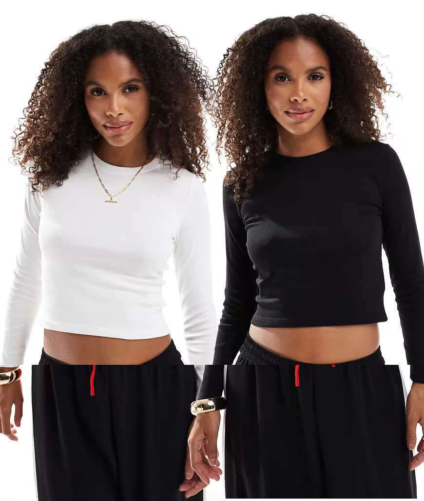 Pull&Bear 2 pack long sleeved t-shirt in black & white-Multi | ASOS (Global)