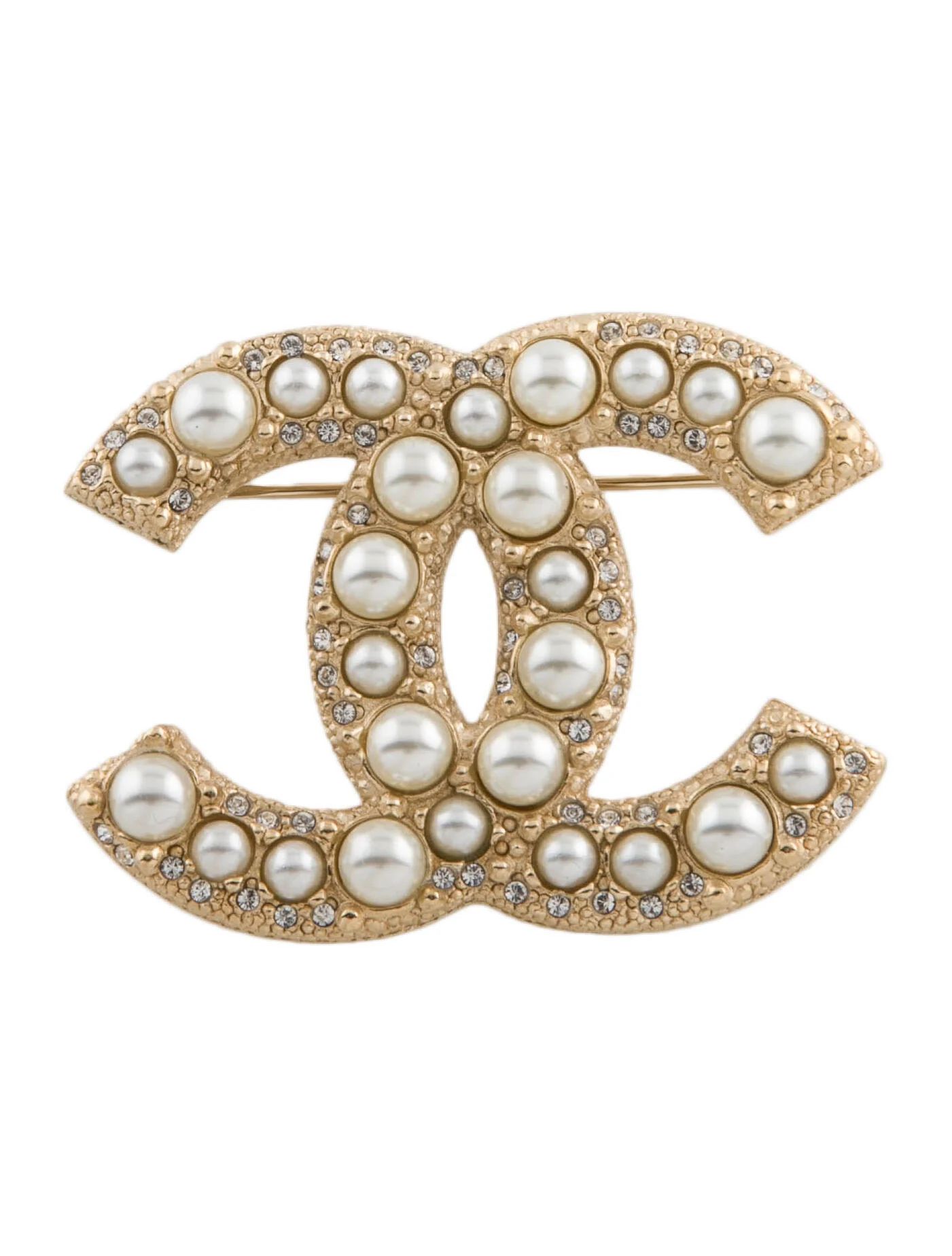 2021 Faux Pearl & Strass CC Pin Brooch | The RealReal