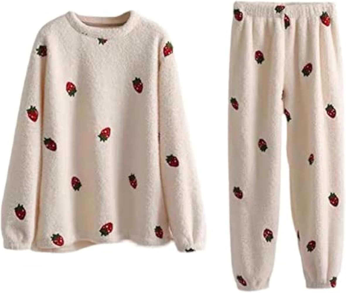 RICHTRUE Kawaii Strawberry Sleepwear Fuzzy Sets Pajamas for Women Loungewear for Women Kawaii Lou... | Amazon (US)