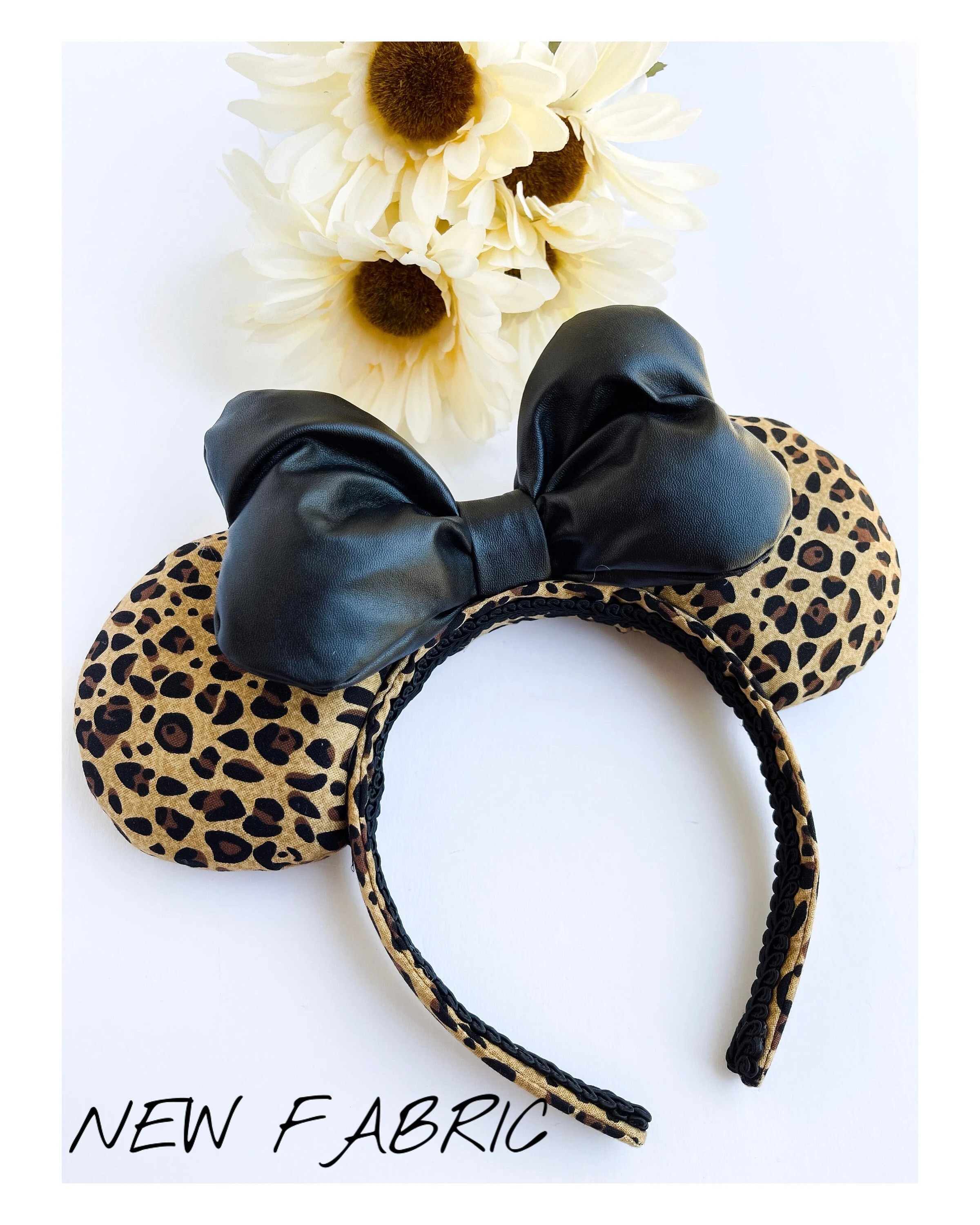 Leopard Print Inspired Mouse Ears W/ Faux Leather Bow - Etsy | Etsy (US)