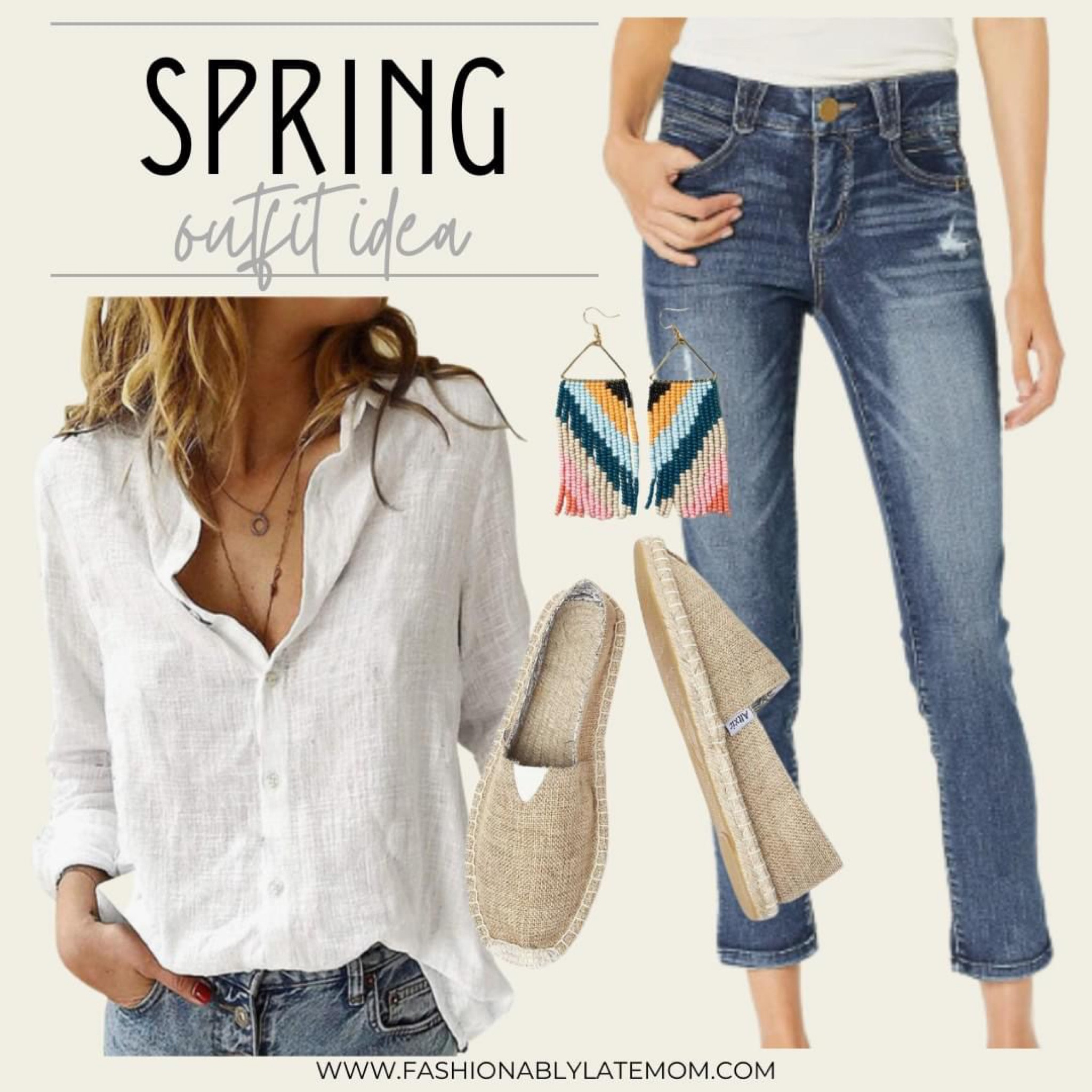 Spring outfit idea! 
Fashionablylatemom 
Earrings 
Straight legged jeans 
Loafers 

#LTKSpringSale #LTKstyletip
