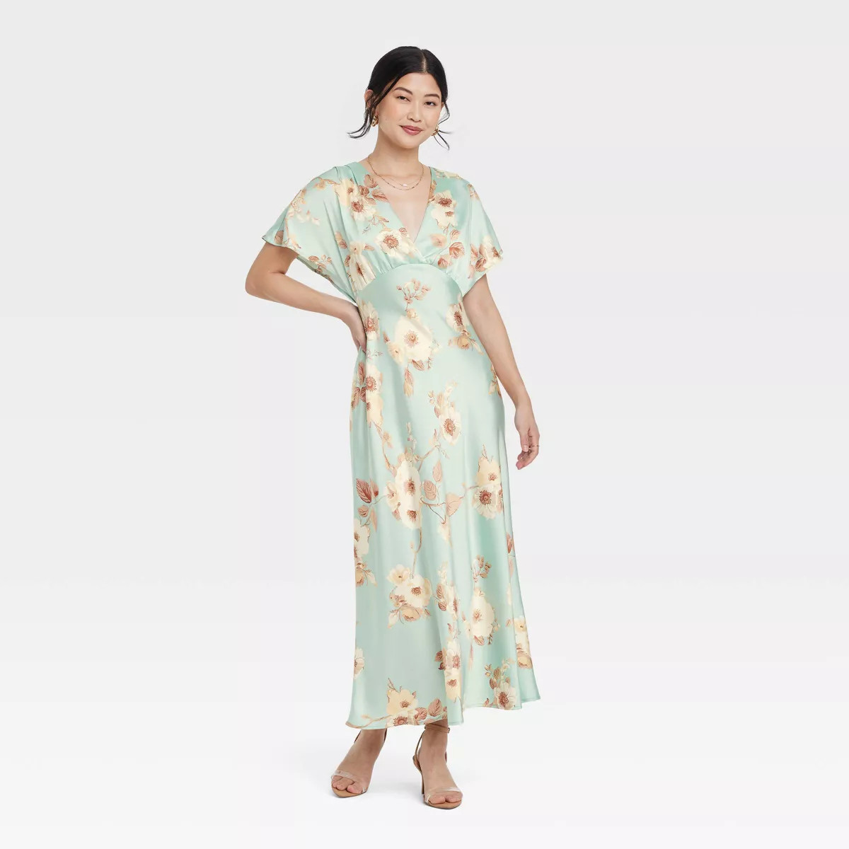 Women's Satin Flutter Short Sleeve Maxi A-Line Dress - A New Day™ | Target