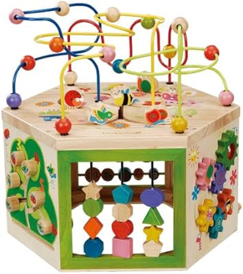 EverEarth Garden Activity Cube. Wood Shape & Color Sorter, Bead Maze & Counting Baby Toy | Amazon (US)