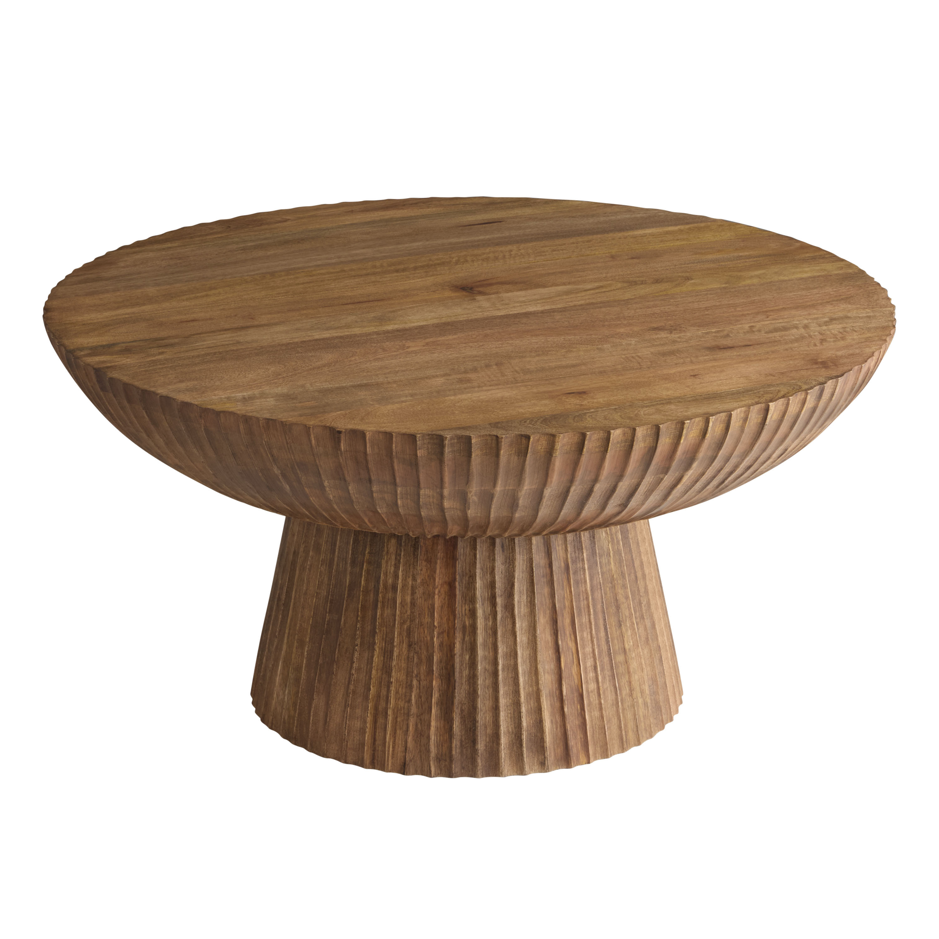 Anish Round Natural Wood Ribbed Pedestal Coffee Table | World Market