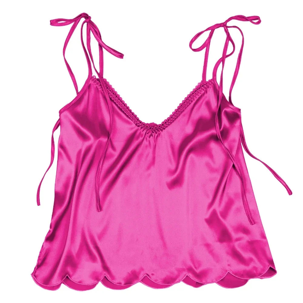 Scalloped Embroidered Satin Cami - Magenta | Mentionables