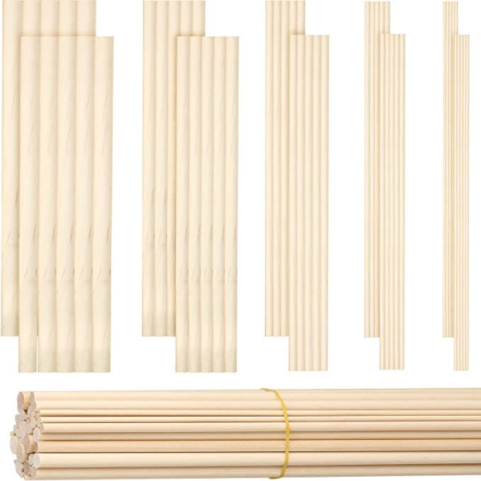 100 Pieces Wood Dowels Assorted Sizes Dowel Rods for Crafting Wood Sticks 1/8, 3/16, 1/4, 5/16, 3... | Amazon (US)