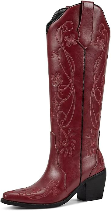 wetkiss Cowboy Boots for Women Knee High Cowgirl Boots, Western Boots with Floral Embroidered Poi... | Amazon (US)