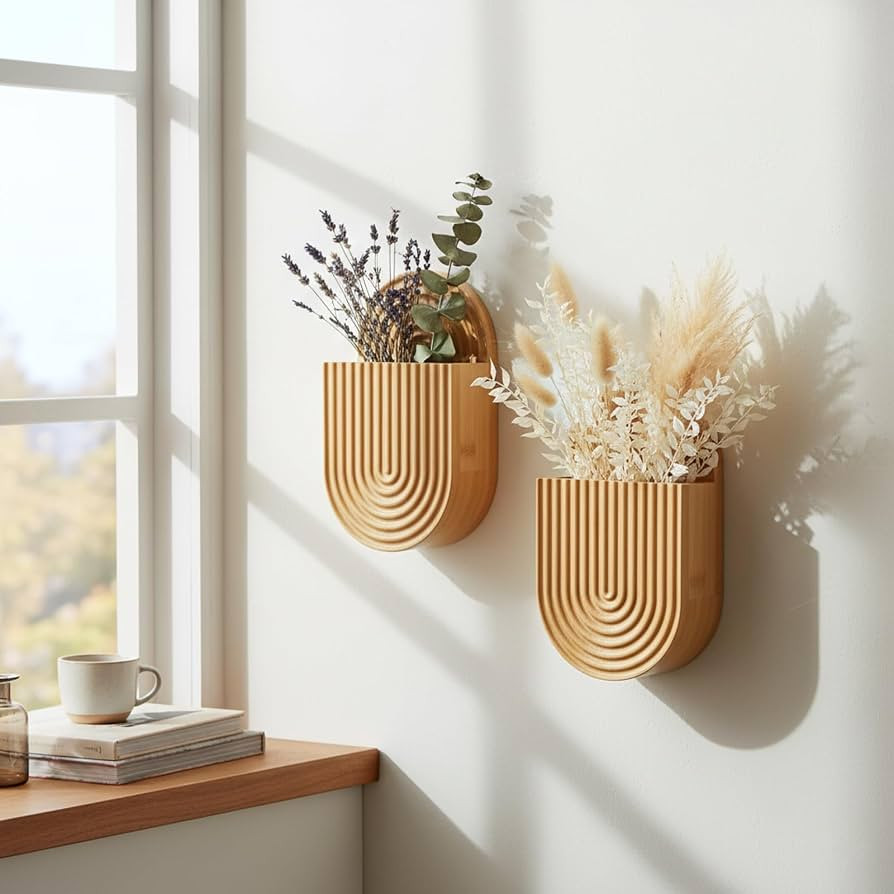 Wooden Wall Vase Set of 2, Bamboo Boho Wall Decor Planters Holder for Indoor Plants, for Entryway... | Amazon (US)