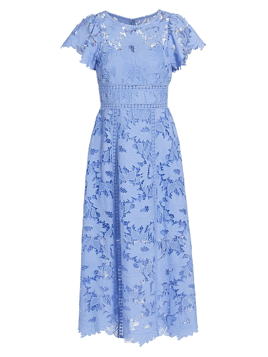 Women's Chiffon Lace Midi-Dress - Delphinium Blue - Size 0 | Saks Fifth Avenue