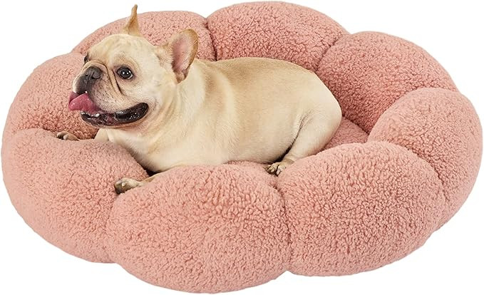 Lesure Calming Medium Dog Bed - Donut Round Fluffy Puppy Bed in Teddy Sherpa Plush, Anti-Slip Cut... | Amazon (US)
