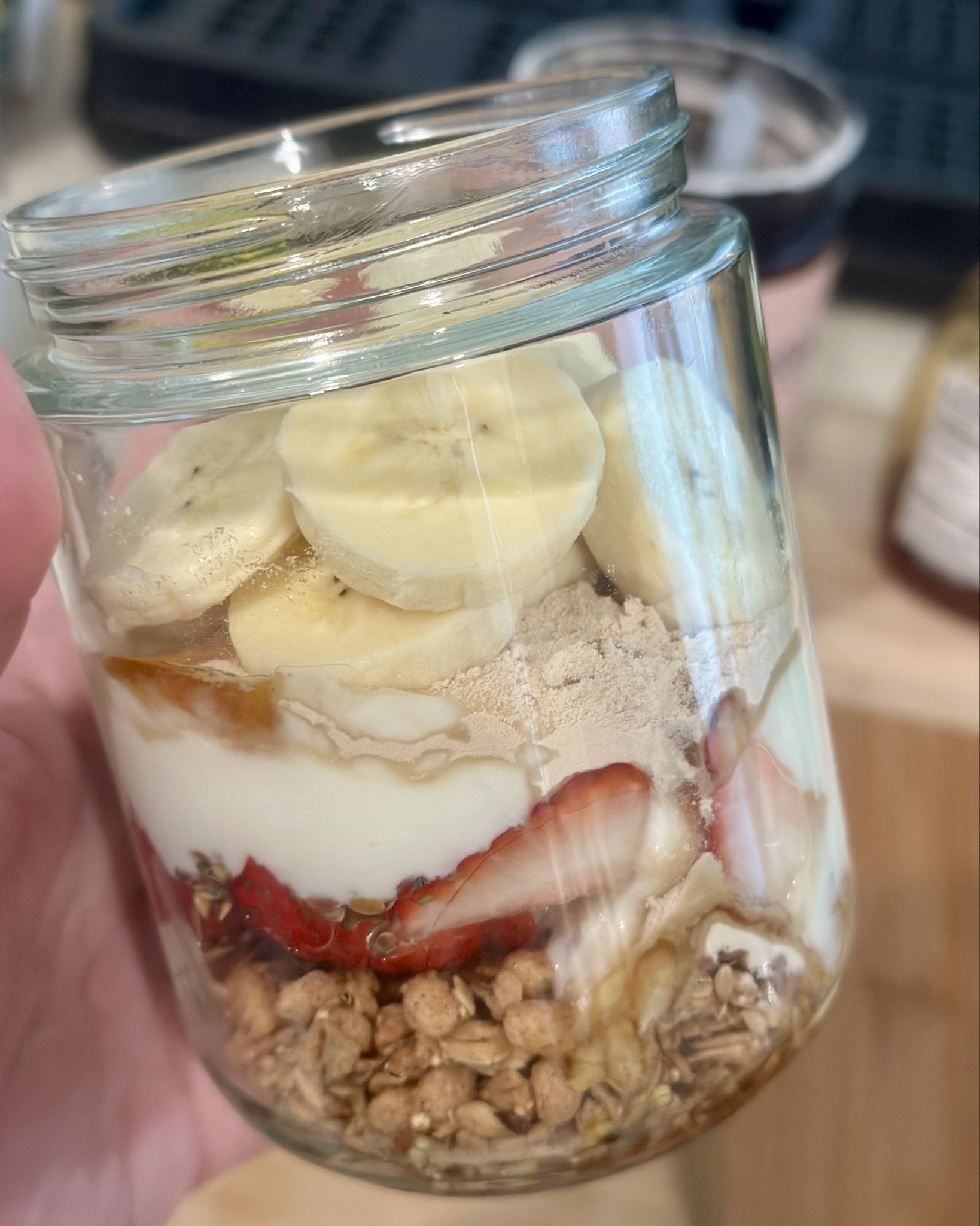 These little jars are my new obsession! I started meal planning my morning smoothies in these (recipes below!) 🍓

We store them in the freezer and then pull them out and add homemade almond milk, blitzing everything into a delicious healthy smoothie.

Three of my favorites:

Strawberry and Banana Smoothie
- 4-5 large strawberries
- 1 whole banana
- 2 heaping spoonfuls of plain Greek yogurt or kefir (sometimes it’s better to add when blending vs freezing)
- 2 spoonfuls of seed mix (chia, flax, raw sunflower, hemp seed)
- 1 scoop of acacia powder and collagen powder
- drizzle of wildflower honey
- 2-3 large spoonfuls of cinnamon granola 
- vanilla (optional)
- Freeze, then when you’re ready,  blend with 8 oz almond milk

Apple Cinnamon Smoothie
- 1/2 of an apple (I love Granny Smith)
- 2-3 heaping spoonfuls of plain Greek yogurt or kefir
- handful of hazelnuts (or pistachio) 
- 2 spoonfuls of seed mix (chia, flax, raw sunflower)
- 1 scoop of acacia powder and collagen powder
- 2 drops of maple syrup or a drizzle of wildflower honey
- 3 heaping spoonfuls of granola 
- dash of cinnamon 
- vanilla (optional)
- Freeze, then when you’re ready,  blend with 8 oz almond milk

Berry Smoothie
- 4-6 strawberries, quartered
- 2-3 handfuls of blueberries
- handful of raspberries
- handful of blackberries
- 2 heaping spoonfuls of plain Greek yogurt or kefir
- 2 spoonfuls of seed mix (chia, flax, sunflower)
- 1 scoop of acacia powder and collagen powder
- drizzle of elderberry honey
- Freeze, then when you’re ready,  blend with 8 oz almond milk

#LTKHome #LTKSeasonal #LTKActive