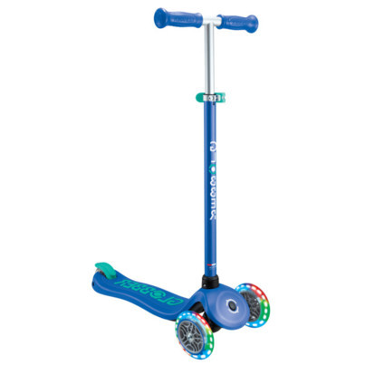 Globber Primo Foldable Scooter Plus Lights Navy Blue/Emerald Green | Well.ca