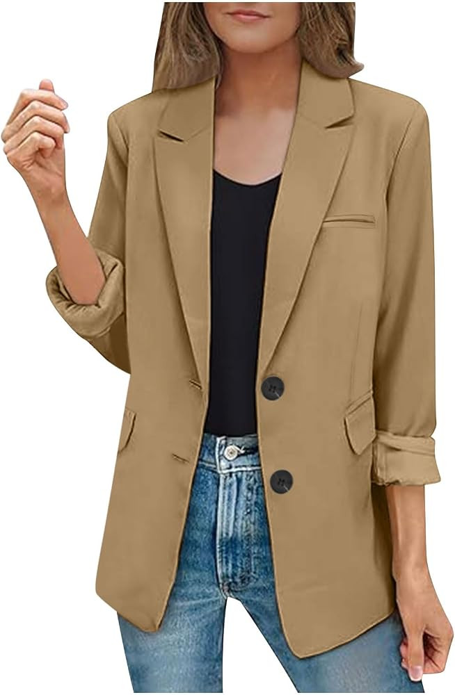 Blazers for Women Business Casual Button up Long Sleeve Lapel Padded Suit Jacket Fashion 2024 Wor... | Amazon (CA)