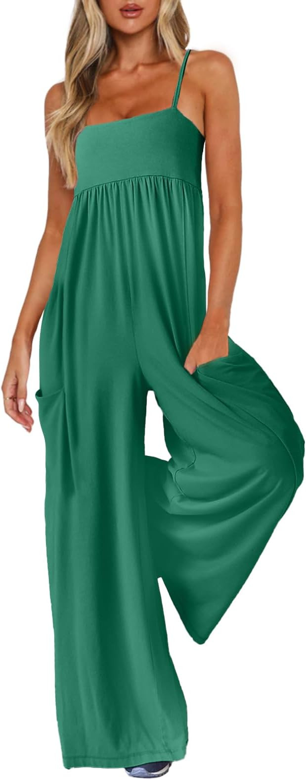UNIANKIYA One Piece Jumpsuits for Women Spaghetti Strap Overalls Wide Leg Rompers with Pockets Su... | Amazon (US)