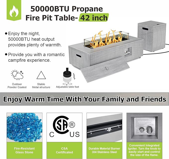 Rectangular Propane Fire Pit Table, Modern Outdoor Gas Fireplace for Patio, CSA Certified, Weathe... | Amazon (US)