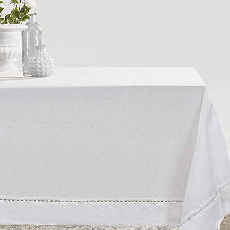 Simple&Opulence Premium 100% Linen Hemstitch Tablecloth-60 x 104 Inch White, Natural Fabric, Rect... | Amazon (US)