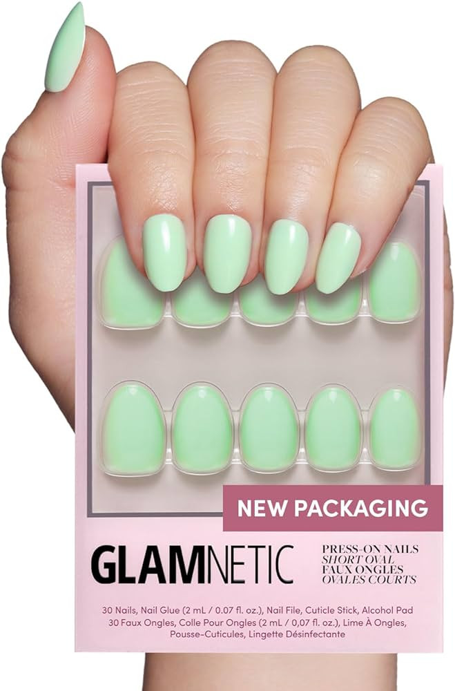 Glamnetic Press On Nails - Mint Green | Solid Opaque Pastel Green Short Oval Nails, Reusable | 15... | Amazon (US)