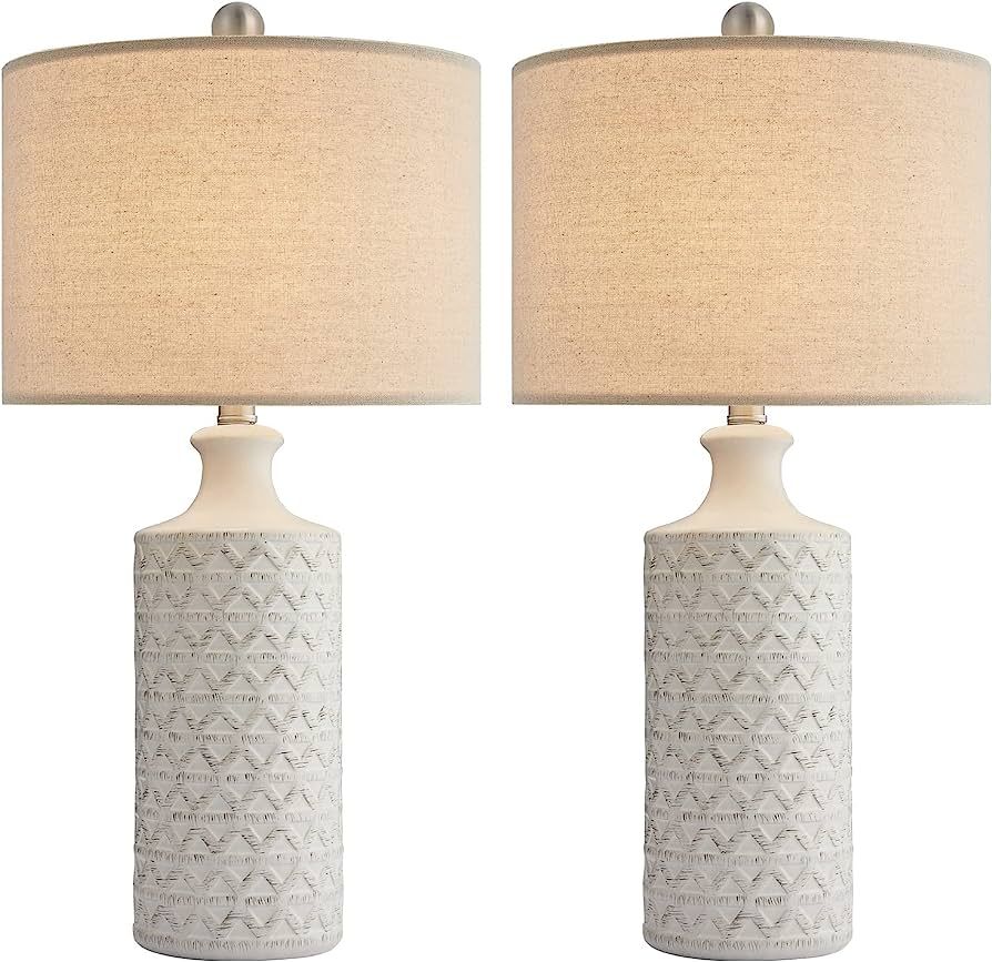 PoKat 24.75’’ Modern Contemporary Ceramic Table Lamp Set of 2 for Living Room White Desk Deco... | Amazon (US)