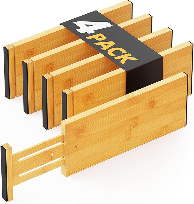 SpaceAid Bamboo 4 Pack Dresser Drawer Dividers, 4.65“ High Adjustable 12.5“-17” Drawer Orga... | Amazon (US)