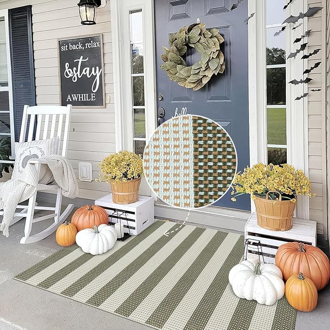 OJIA Outdoor Rug 3'x5', Washable Entryway Rugs Indoor Fall Front Door Mat Cotton Woven Checkered ... | Amazon (US)