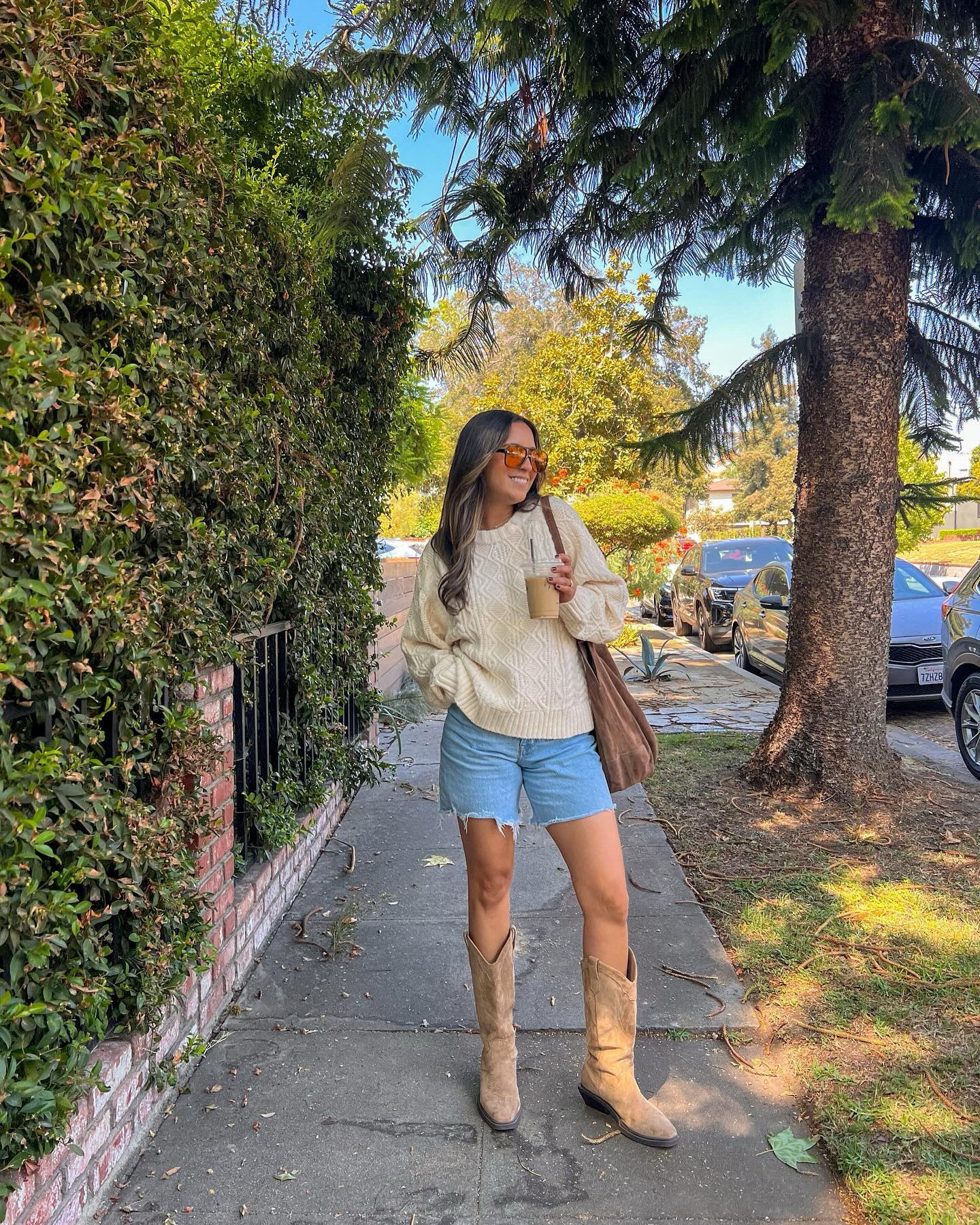 Fall transition outfit - literally throwing on an oversized sweater over shorts and adding some cowboy boots to elevate the fit. 🤎🍂✨
.
.
.
Fall transition, fall transition outfit, fall outfit, fall fashion, fall inspo, Pinterest inspired, Pinterest aesthetic, easy outfit, casual outfit, comfy outfit, cowboy boots, cream sweater, cable knit sweater, Latina creator