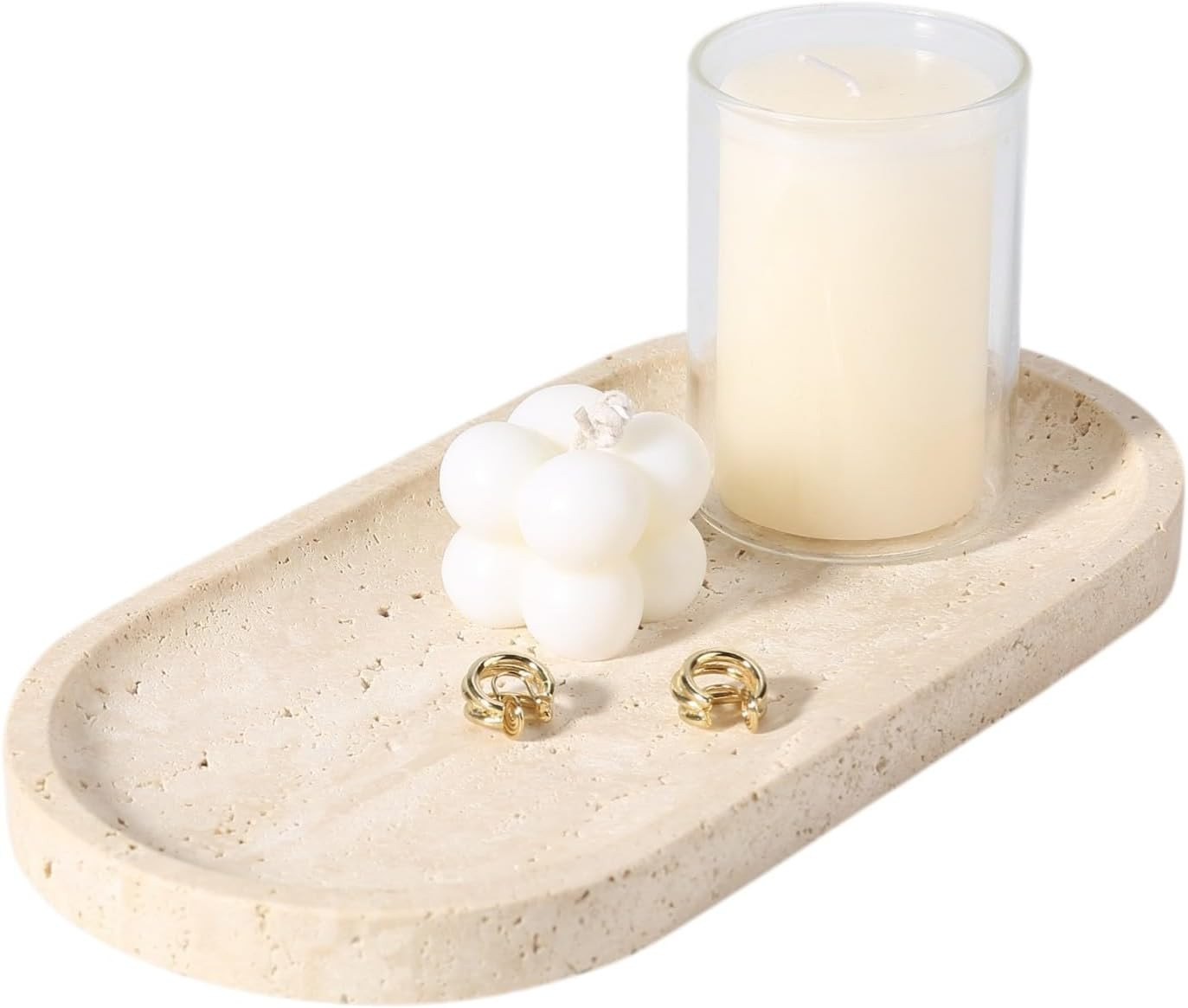 Natural Marble Tray for Bathroom Counter, 10" x 5" Travertine Marble Storage Trays for Perfume, Cosmetics, Jewelry, Vanity Tray Stone Trays for Home, Decorative Tray for Dresser Organizer | Amazon (US)