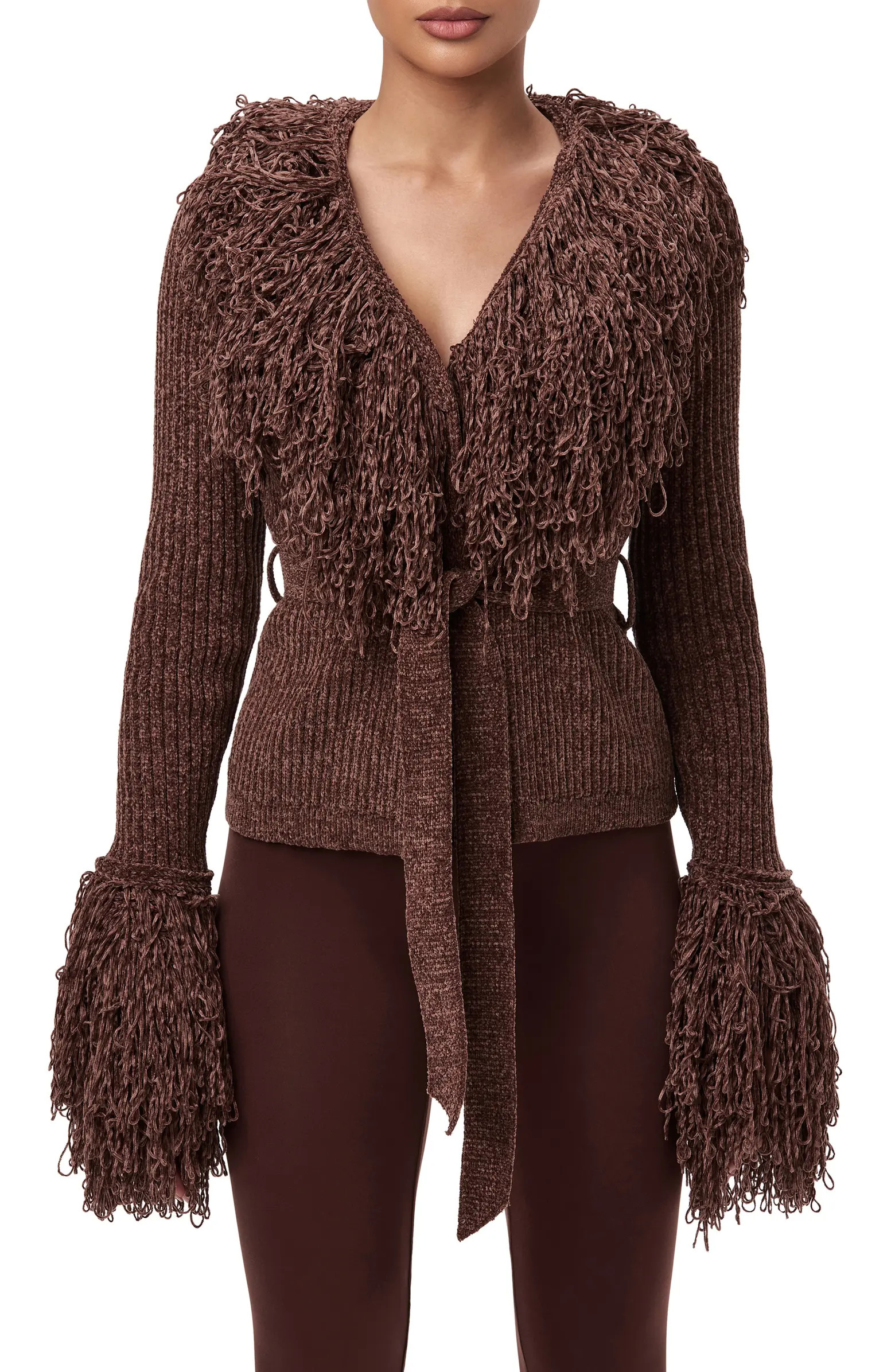 Fringe Tie Waist Chenille Cardigan | Nordstrom