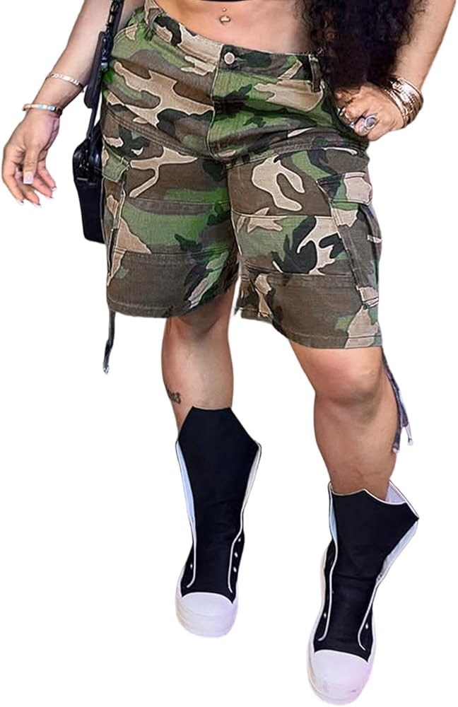 Tcremisa Womens Camo Cargo Shorts High Waisted Camouflage Army Fatigue Bermuda Shorts Loose Strai... | Amazon (US)