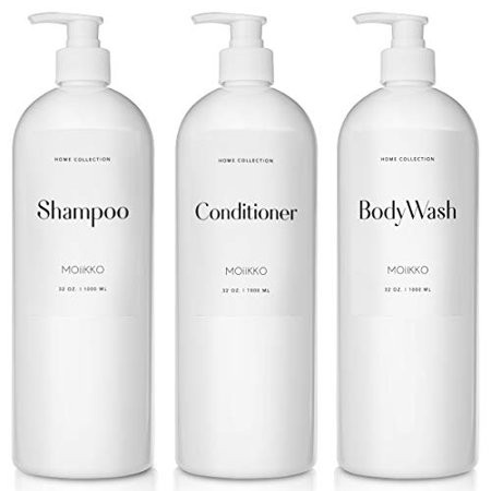 Moiikko Shampoo and Conditioner Bottles - Pack of 3 Refillable, 32oz Empty Shampoo Conditioner Body  | Walmart (US)