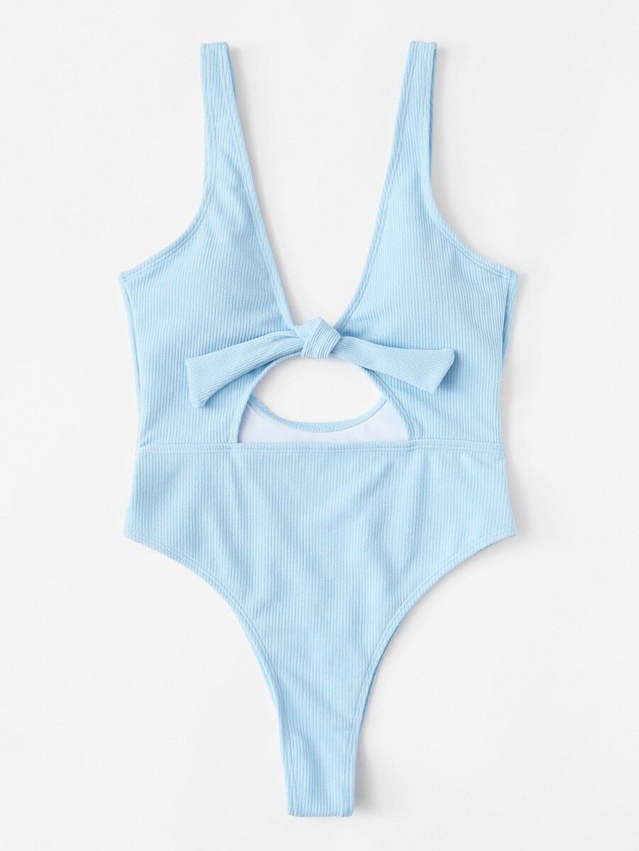 Knot Front Cut Out Swimsuit | SHEIN