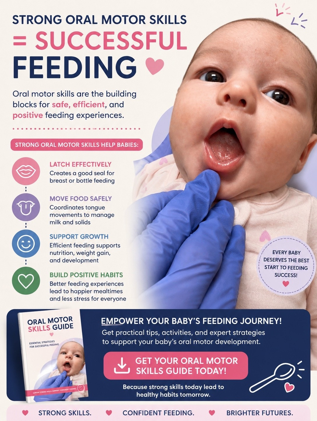 Something most parents don’t realize… feeding starts long before the bottle or spoon. 👶🩷

Oral motor skills play a HUGE role in how babies latch, suck, swallow, breathe, and transition to solids. Small challenges with tongue movement, coordination, or strength can impact feeding more than you think.

This is exactly why we created our Oral Motor Skills Guide — to give parents simple, therapist-created strategies they can use at home to help support successful feeding and development. ✨

Whether your baby is struggling with latch, bottle feeds, oral tension, reflux symptoms, gagging, or starting solids, this guide was designed to help you feel more confident and supported.

COMMENT “ORAL” and I’ll send you the link to our Oral Motor Guide today! 🫶

Strong skills. Confident feeding. Brighter futures.

#oralmotor #infantfeeding #feedingtherapy #tonguetie #bottlefeeding #breastfeedingsupport #speechtherapy #babyfeeding #newmom #feedingtips