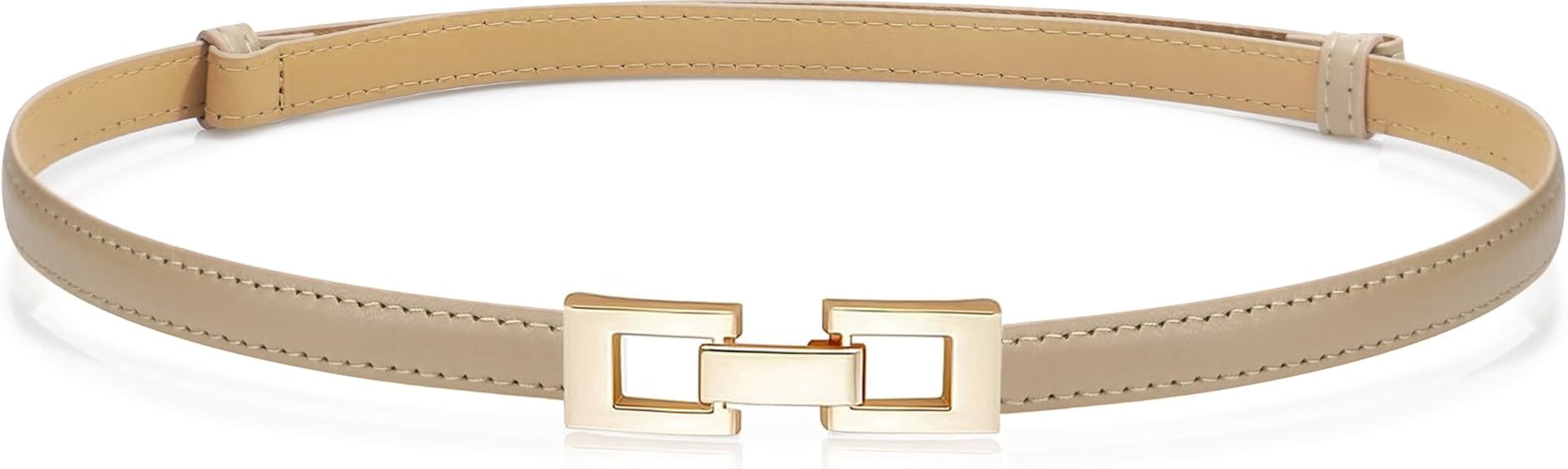 Glamorstar Skinny Belts for Women Thin PU Leather Waist Belt with Gold Buckle for Dresses | Amazon (US)
