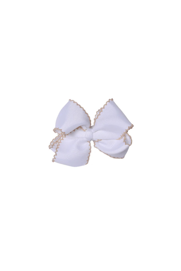 Grosgrain Bow White/Tan | The Smocked Flamingo