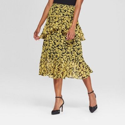 Women's Floral Print Tiered Ruffle Skirt - Who What Wear™ Yellow | Target