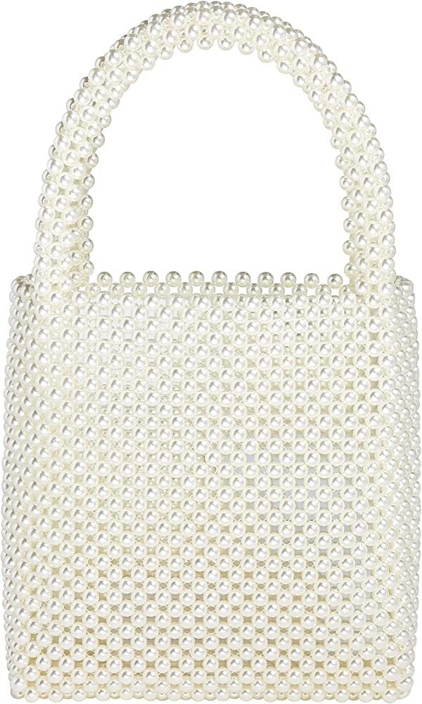 Pearl Clutch Purse White Summer Handbag Tote Bag Evening Party Bag With Pearls For Women | Amazon (US)