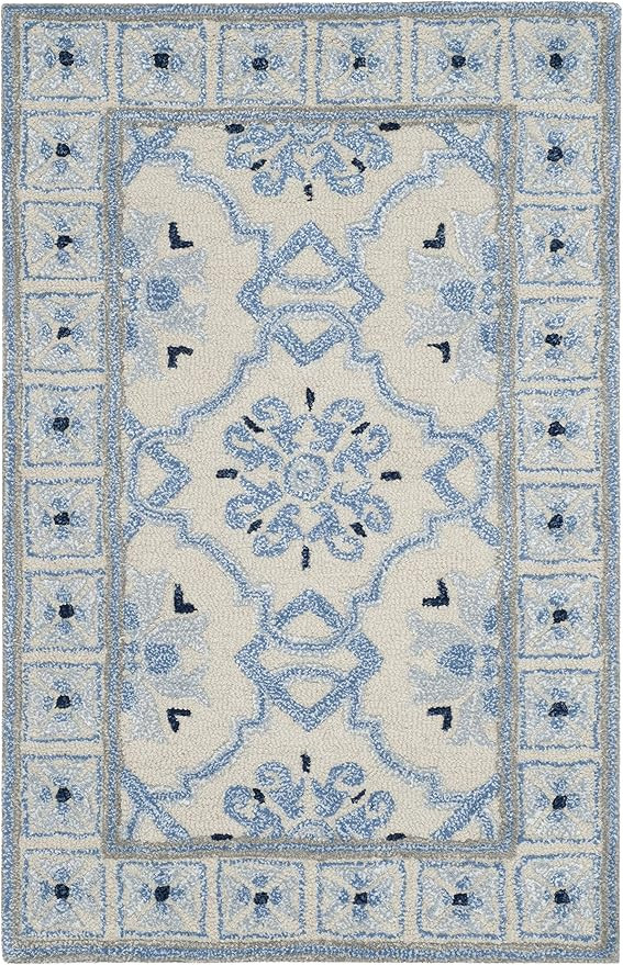SAFAVIEH Bella Collection Accent Rug - 2'3" x 5', Ivory & Blue, Handmade Wool & Viscose, Ideal fo... | Amazon (US)