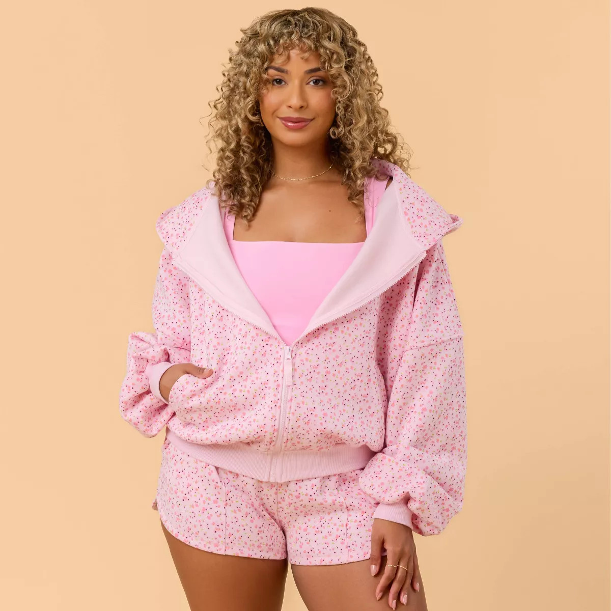 Blogilates Women's Mommy & Me Marshmallow Full Zip Hooded Sweatshirt - Pink Floral Print 1X | Target