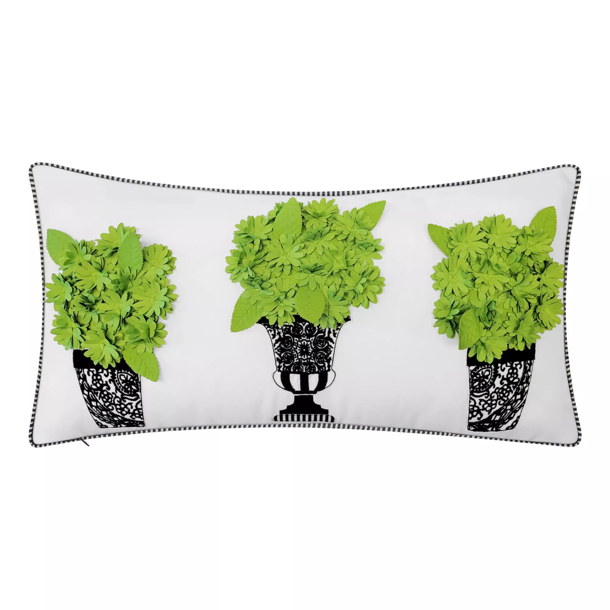 Edie@Home Indoor Outdoor Dimensional Topiary Lumbar Crewel Embroidered Pots Throw Pillow | Kohl's