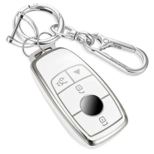 Coverforkey for Mercedes Key Fob Cover with Upgraded Anti loss Durable Metal Keychain, Fashionable Soft Case for New Mercedes Benz (4 Button only) Smart Key (Silver, B2) | Amazon (US)