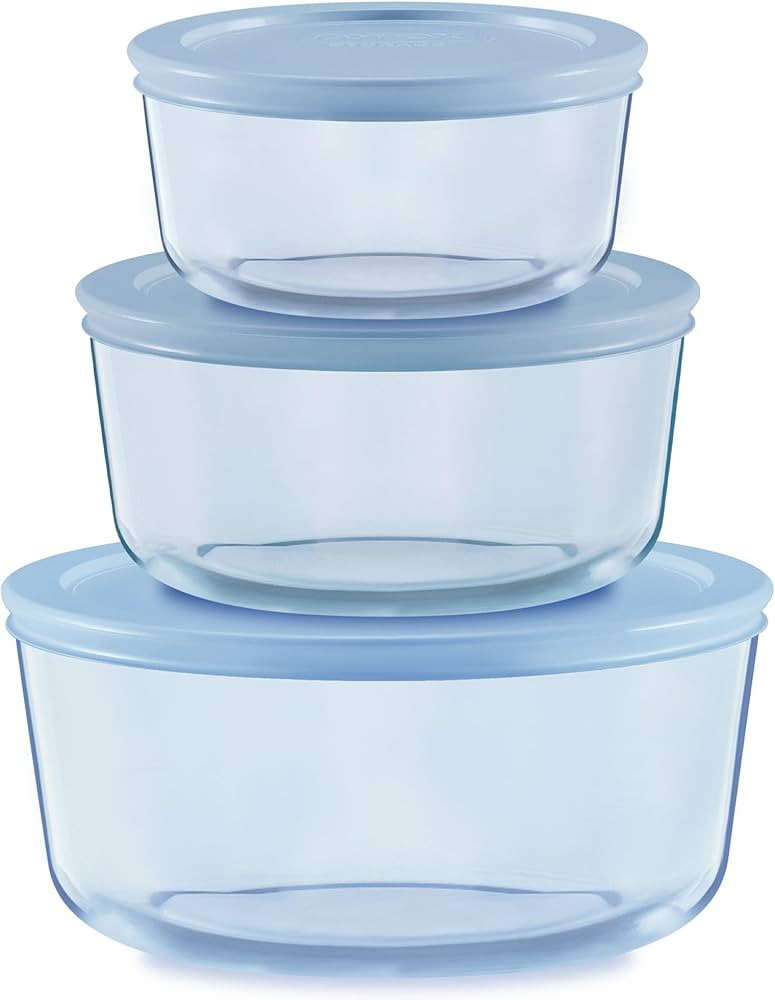 Pyrex Colors (3-Pack, Medium) Tinted Glass Round Food Storage Container Set, Snug Fit Non-Toxic P... | Amazon (US)