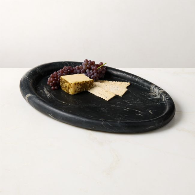 Pave Oval Black Marble Serving Tray | CB2