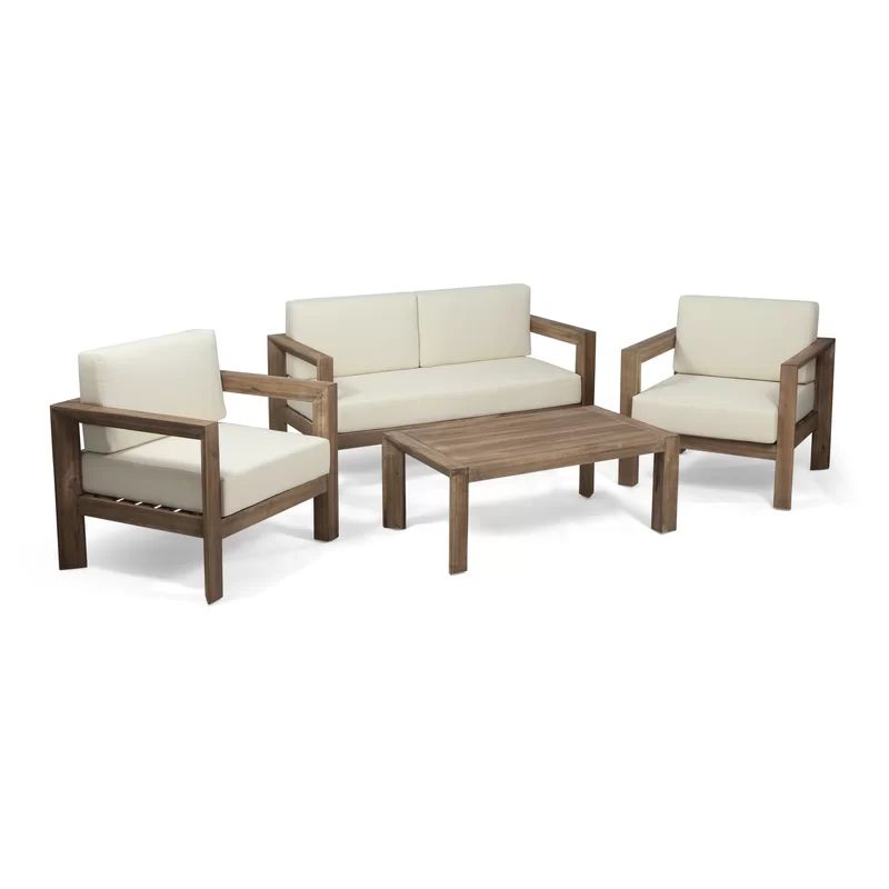 Kalita Solid Wood 4 - Person Seating Group with Cushions | Wayfair North America