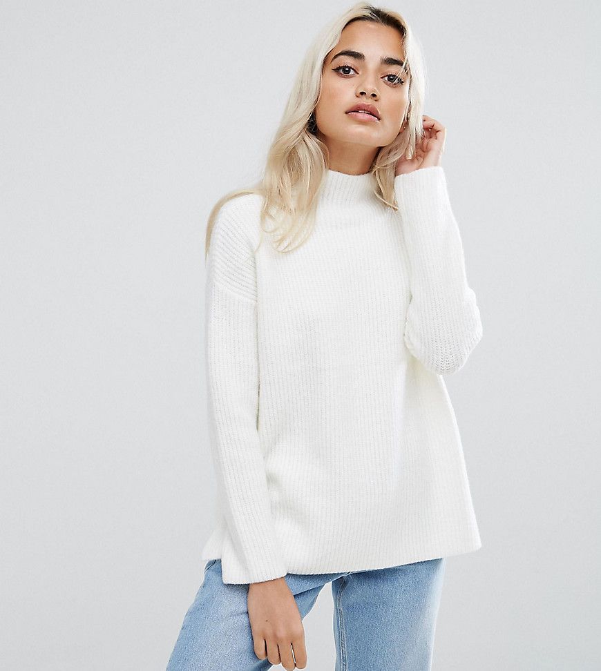 ASOS PETITE Chunky Sweater With Turtleneck In Fluffy Yarn - White | ASOS US