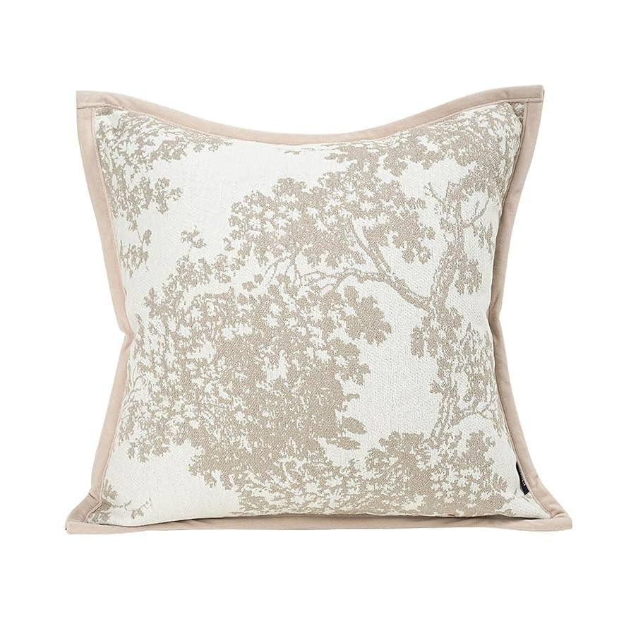 18x18'' inches Throw Pillow Cushion Covers - White Beige Embroidery Pine Tree Luxury Modern Style... | Amazon (US)